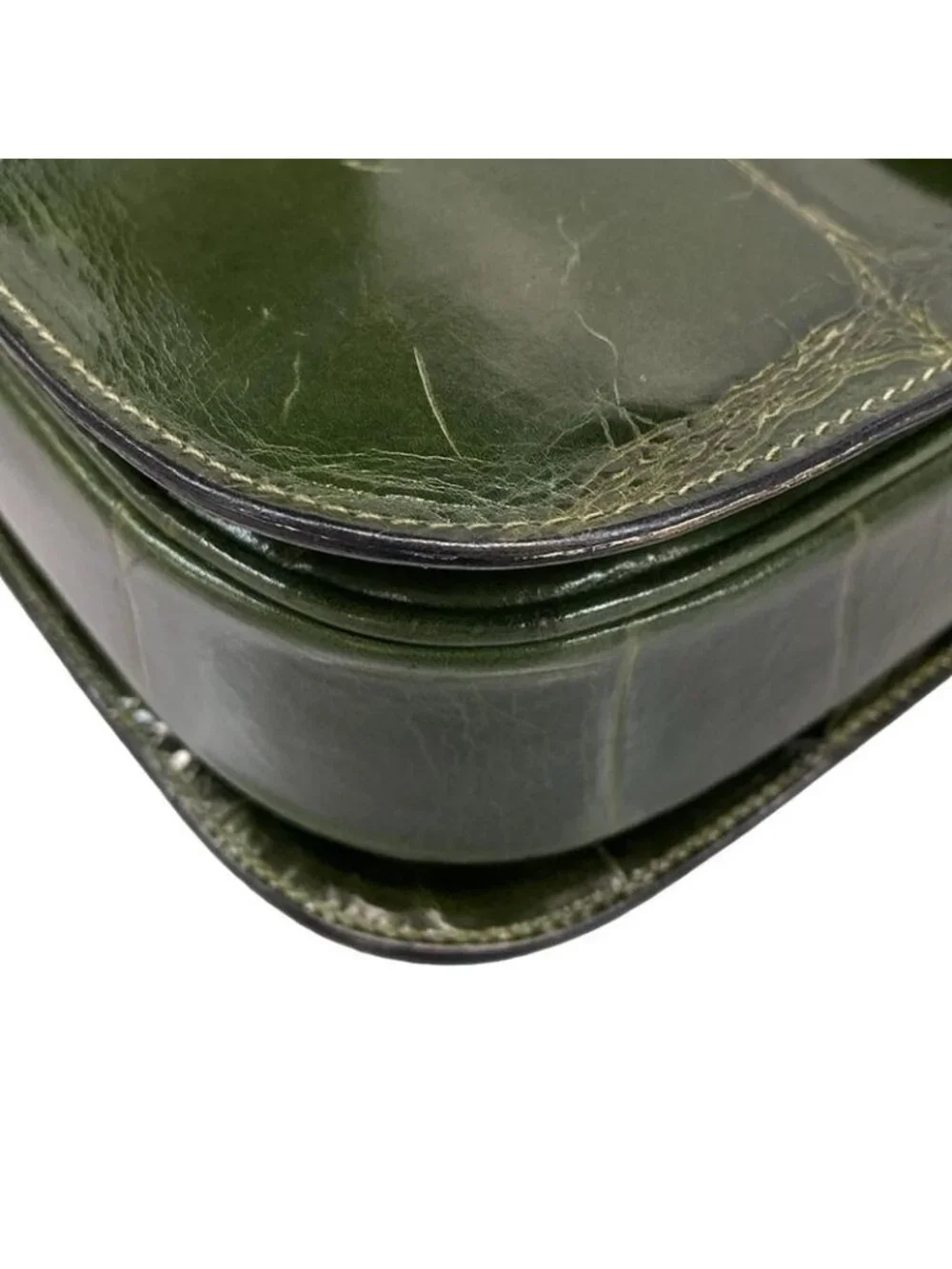 ★SOLD★ Celine Shoulder Bag Dark Green Embossed Leather - Picture 6 of 15